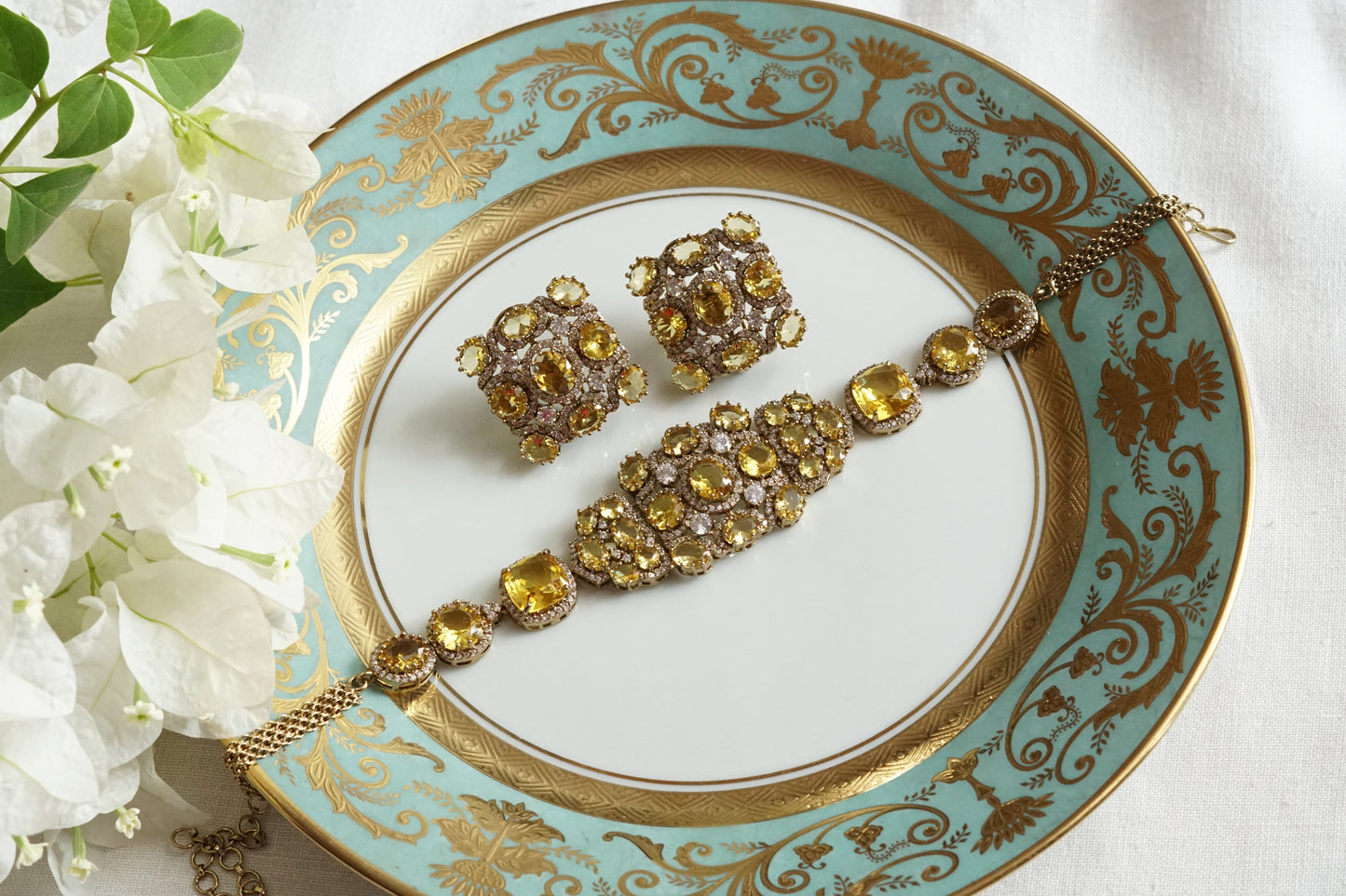Yellow Stone Polki Necklace Set (4-9377)(B)
