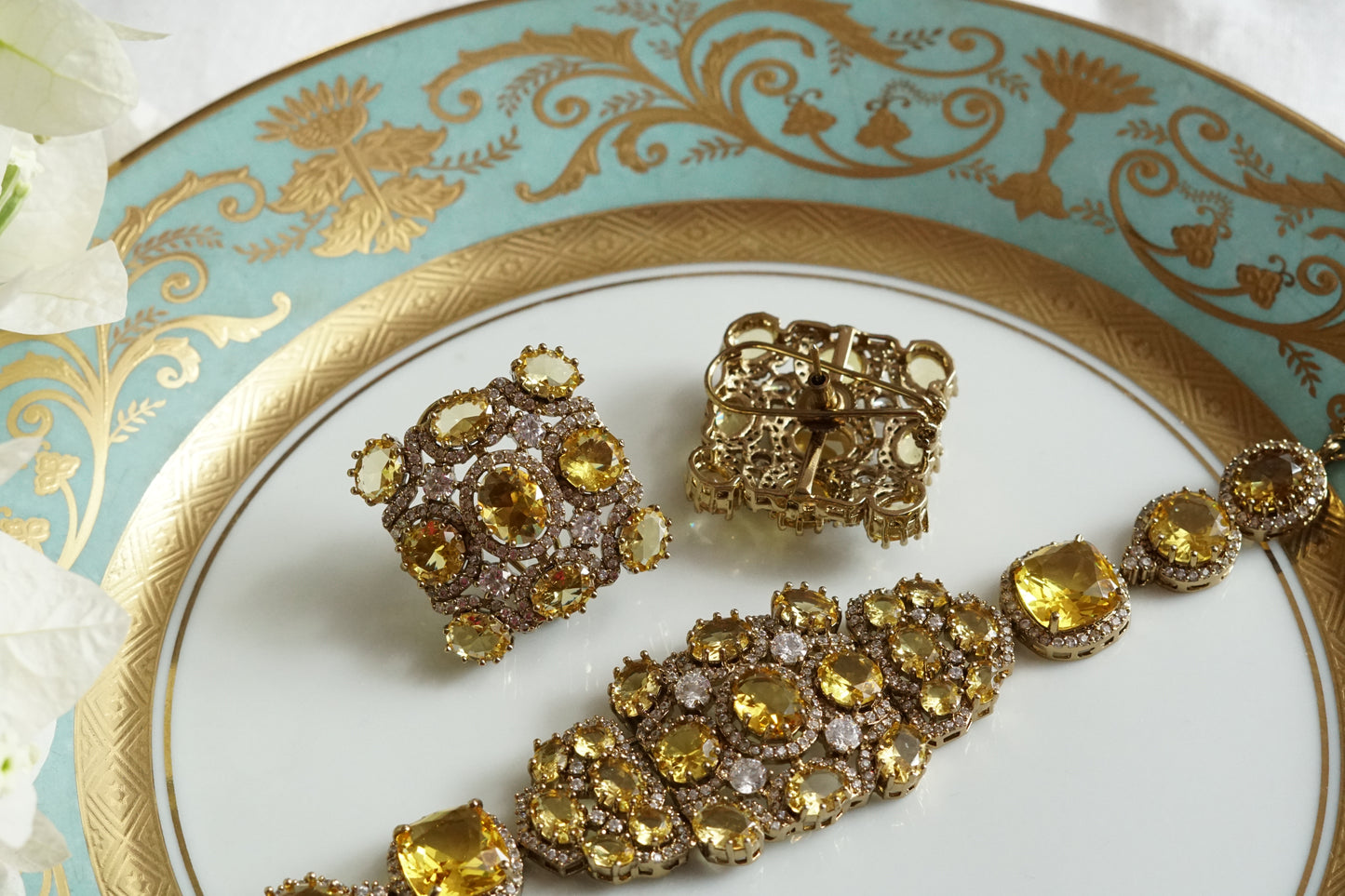 Yellow Stone Polki Necklace Set (4-9377)(B)