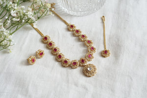 Polki Necklace Set With Maangtikka (4-8296)(B)