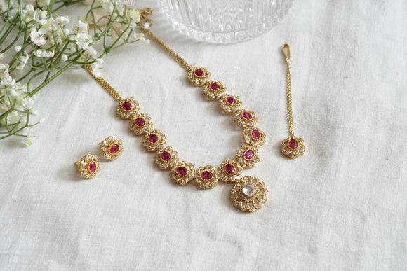Polki Necklace Set With Maangtikka (4-8296)(B)