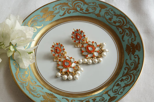 Coral & Mother of pearl Earrings (1-5357)(A) - JEWELSTYLE