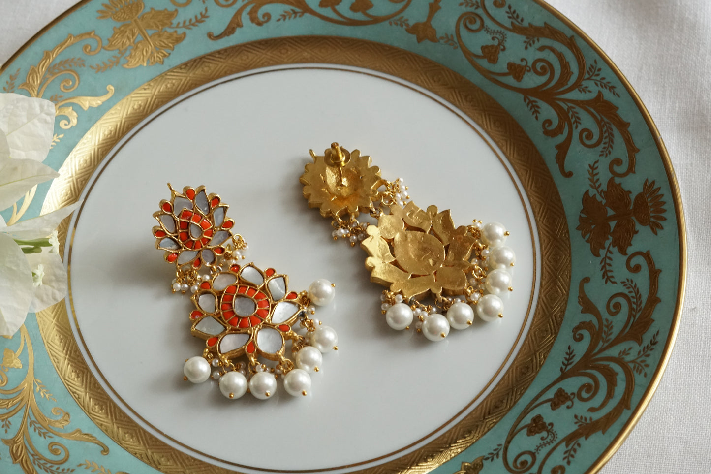 Coral & Mother of pearl Earrings (1-5357)(A)