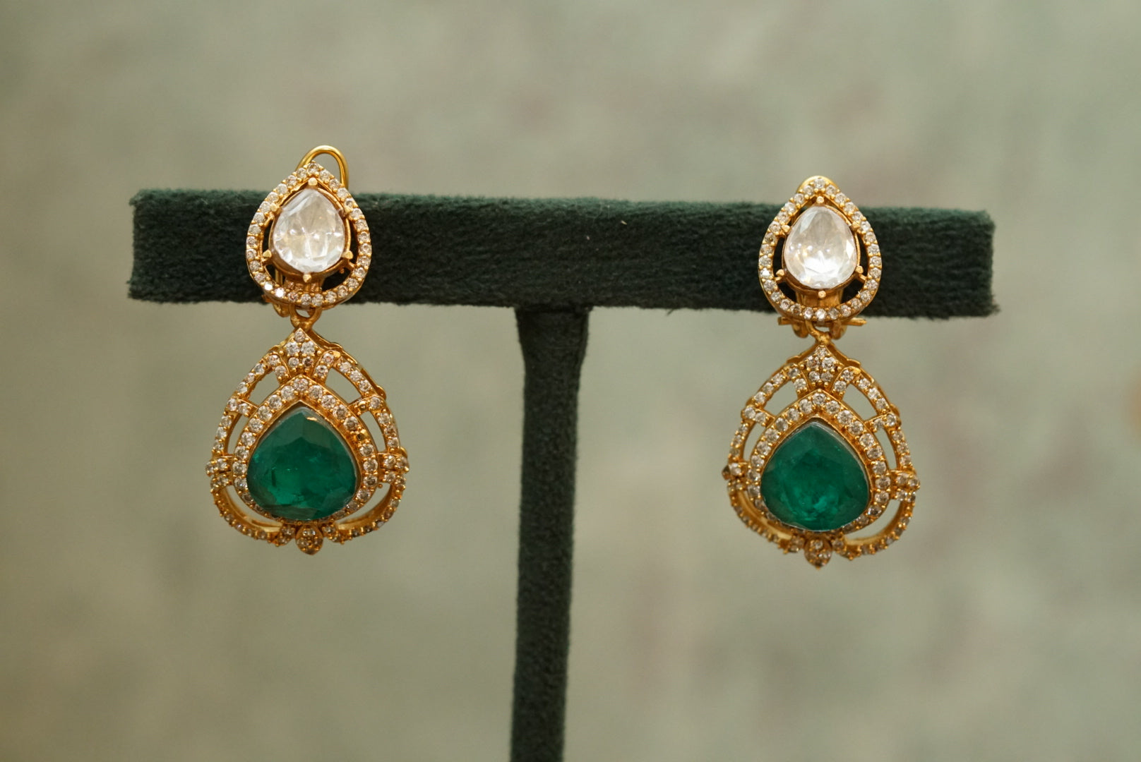 5 line green stone polki necklace set (4-6598)(B) - JEWELSTYLE