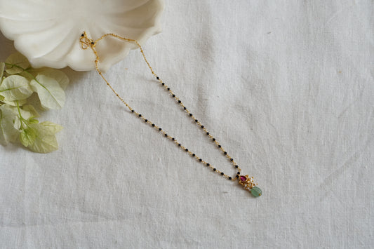 Kundan Black Beads Pendant chain (4-8674)(K) - JEWELSTYLE