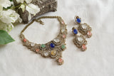 Multi Stone Ad Necklace Set (4-9379)(B)