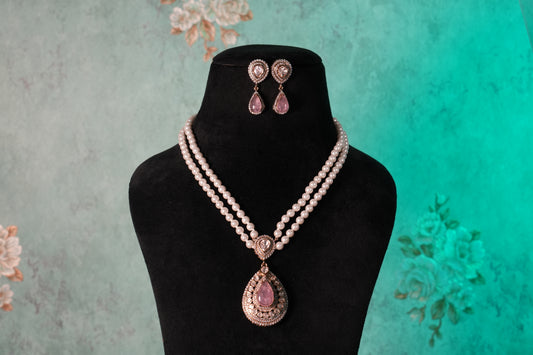 Pink Stone Polki Pendant Set(4-9358)(B)