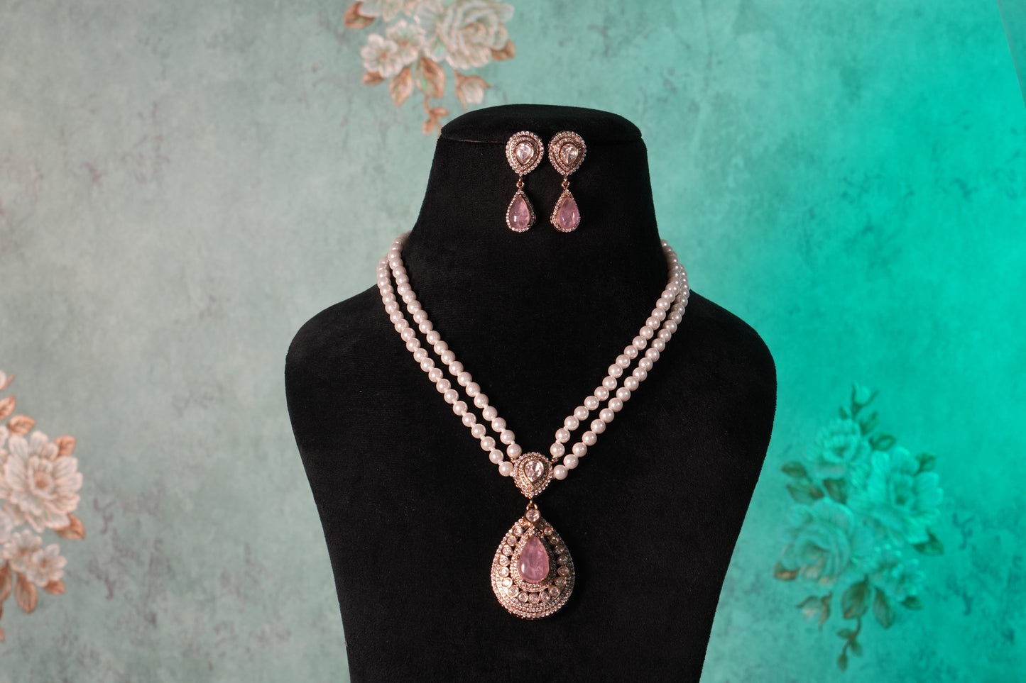 Pink Stone Polki Pendant Set(4-9358)(B)