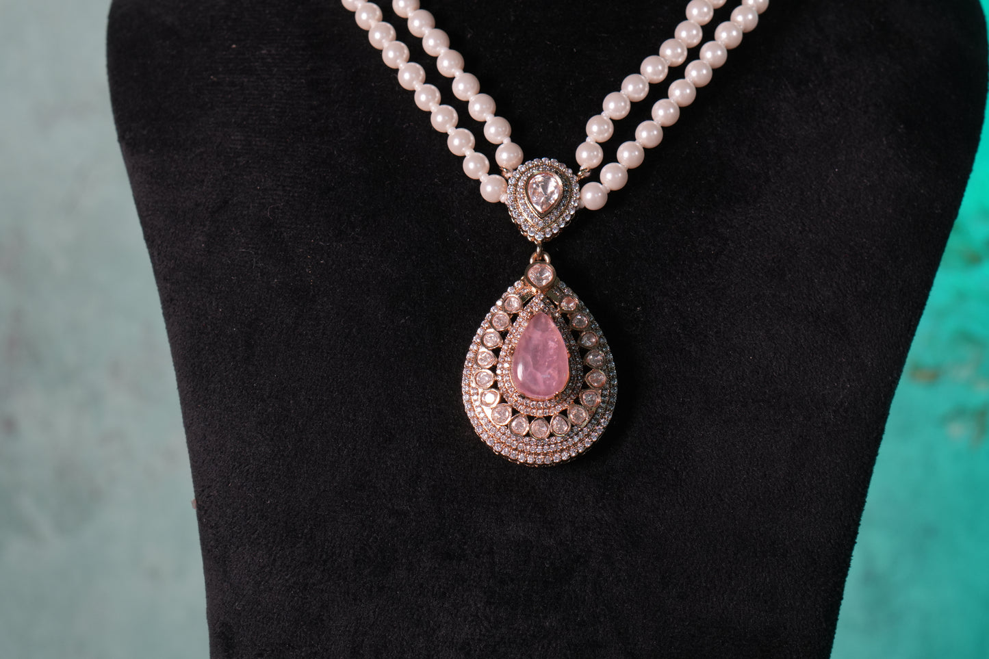 Pink Stone Polki Pendant Set(4-9358)(B)