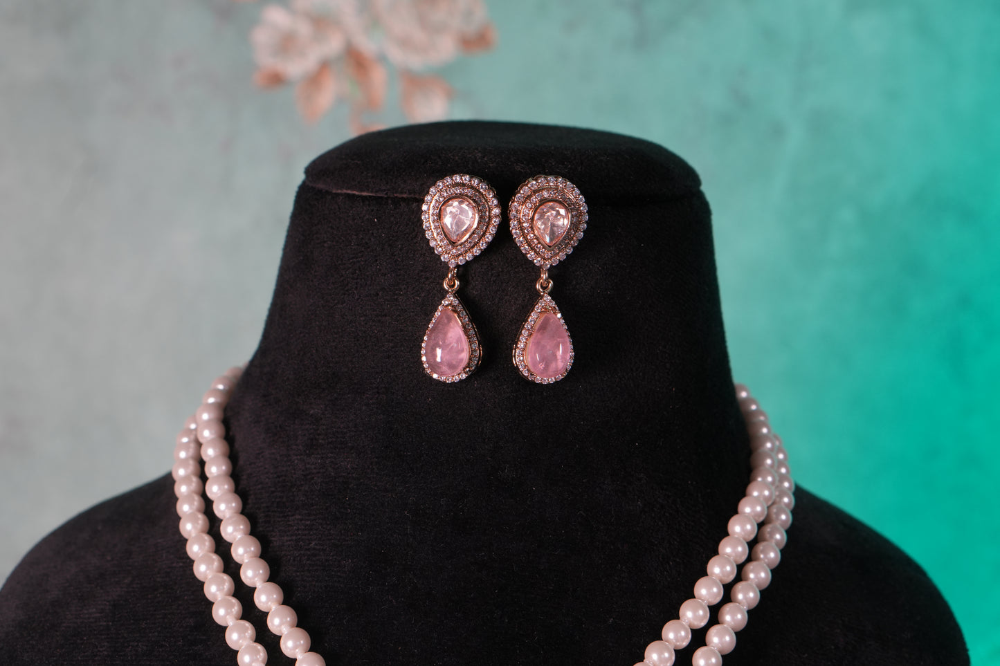 Pink Stone Polki Pendant Set(4-9358)(B)