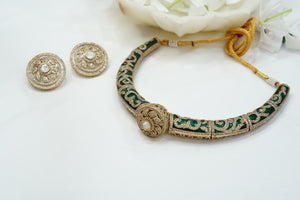 Green Polki Hasli necklace set (4-7621)(B)