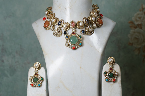 Multi Stone necklace set (4-8329)(B)