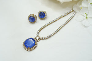 Blue stone Polki necklace set (4-7619)(B)