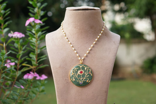 GREEN STONE Kundan pendant chain(4-9640)(R)
