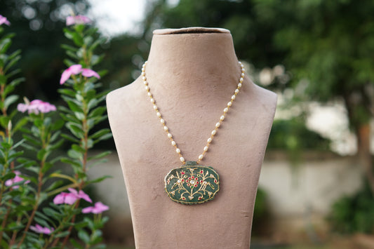 GREEN STONE Kundan pendant chain(4-9639)(R)