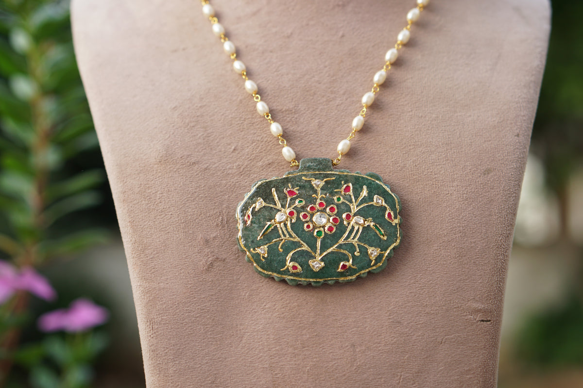 GREEN STONE Kundan pendant chain(4-9639)(R)