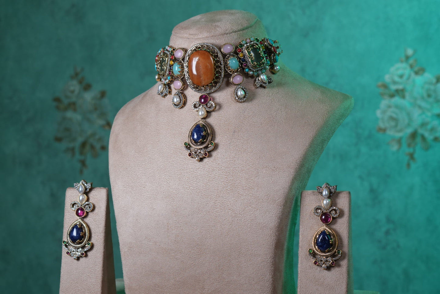Multi Stone Necklace Set(4-9357)(B)
