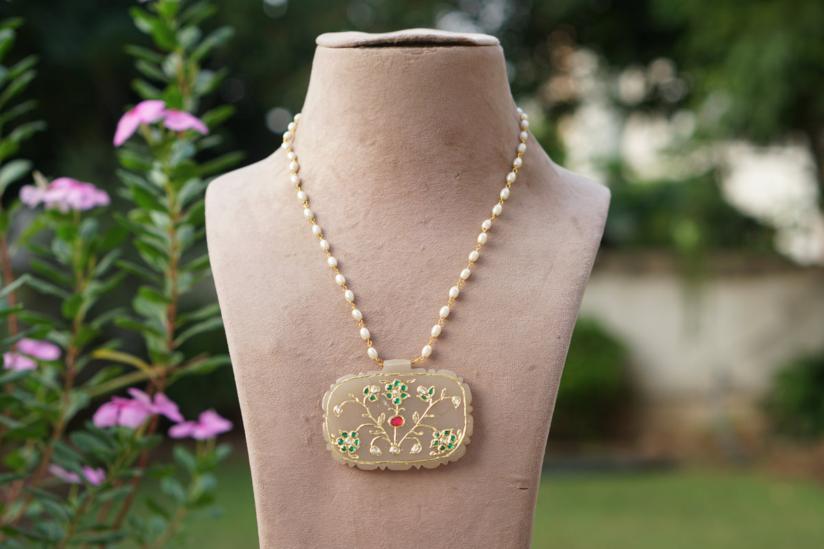 WHITE STONE Kundan pendant chain(4-9641)(R)