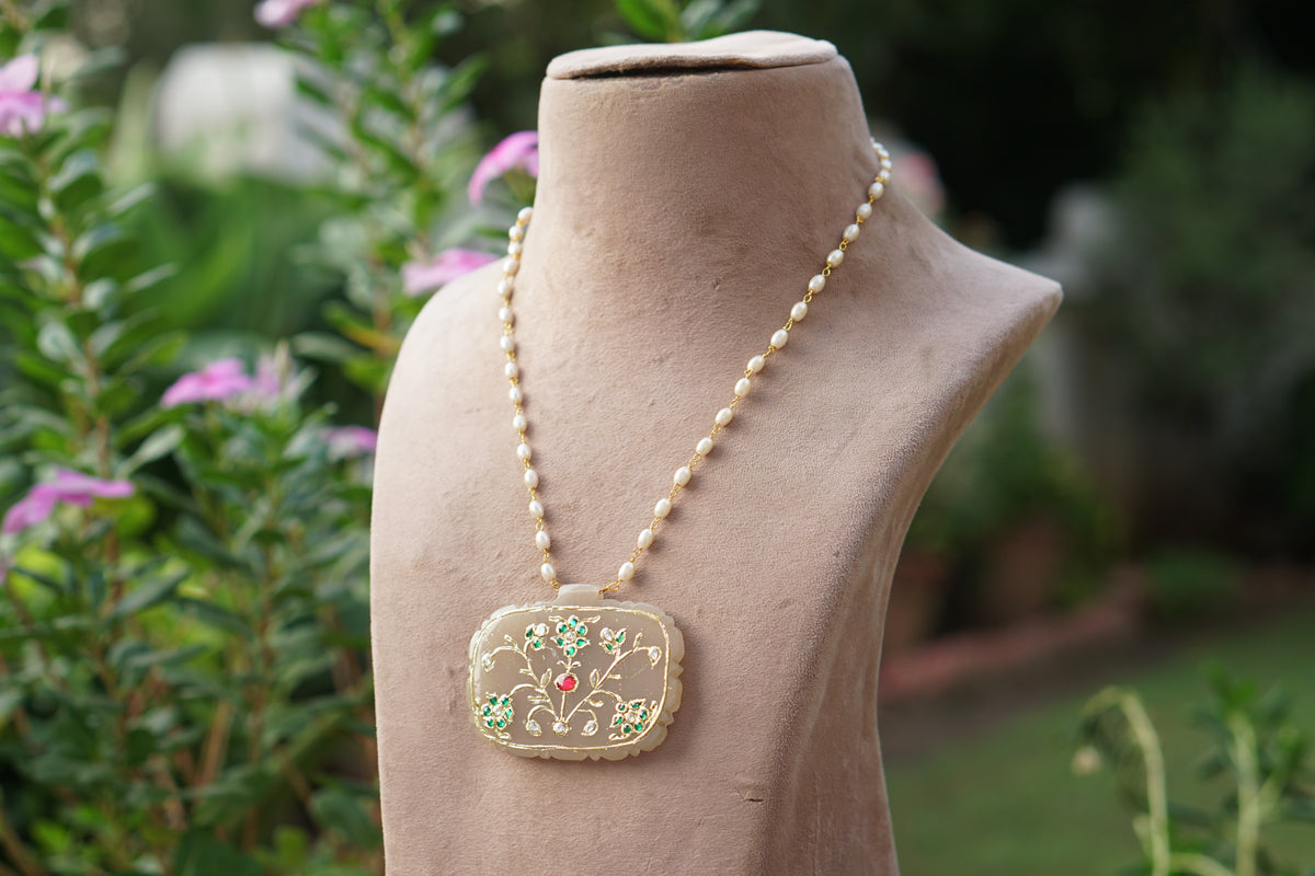 WHITE STONE Kundan pendant chain(4-9641)(R)