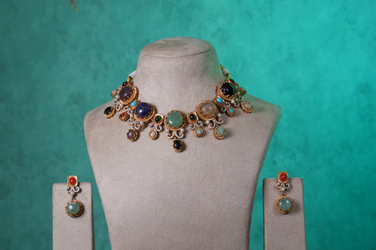 Multi Stone Necklace Set(4-9369)(B)