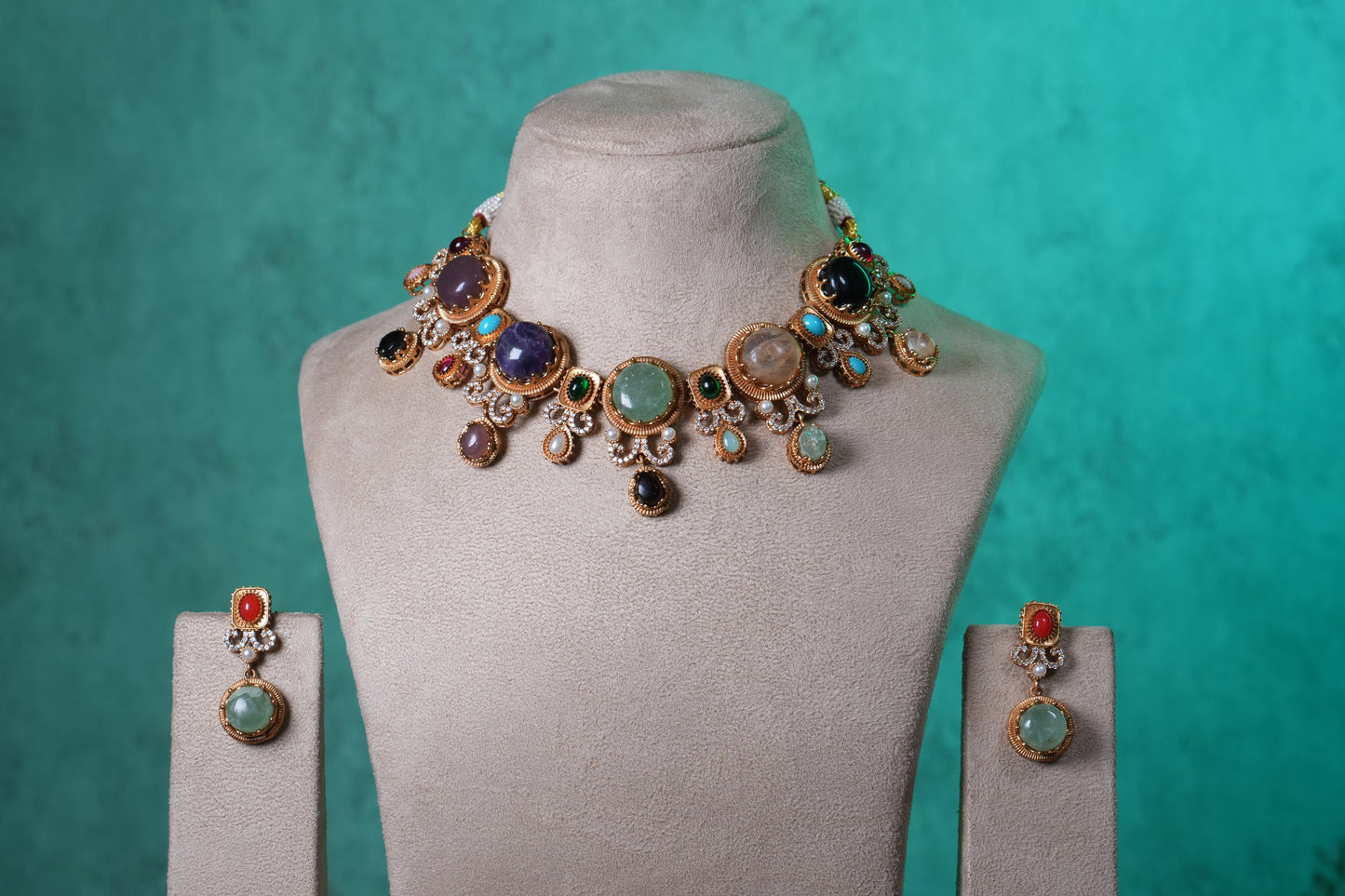 Multi Stone Necklace Set(4-9369)(B)
