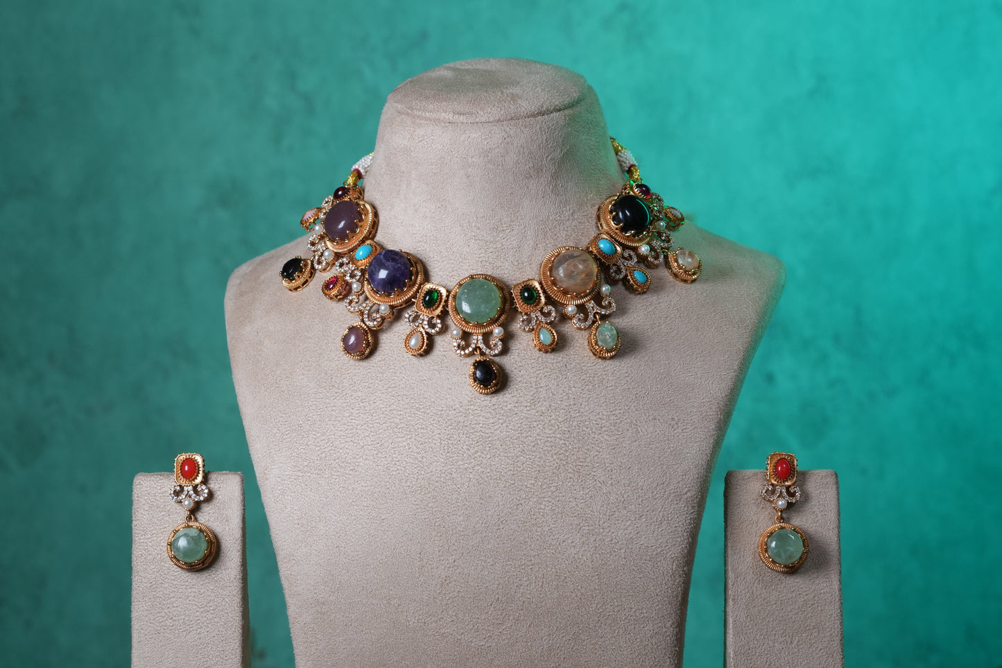 Multi Stone Necklace Set(4-9369)(B)