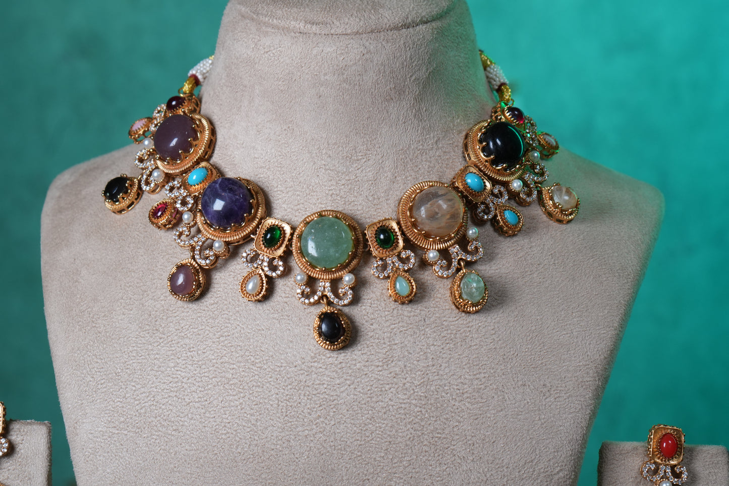 Multi Stone Necklace Set(4-9369)(B)