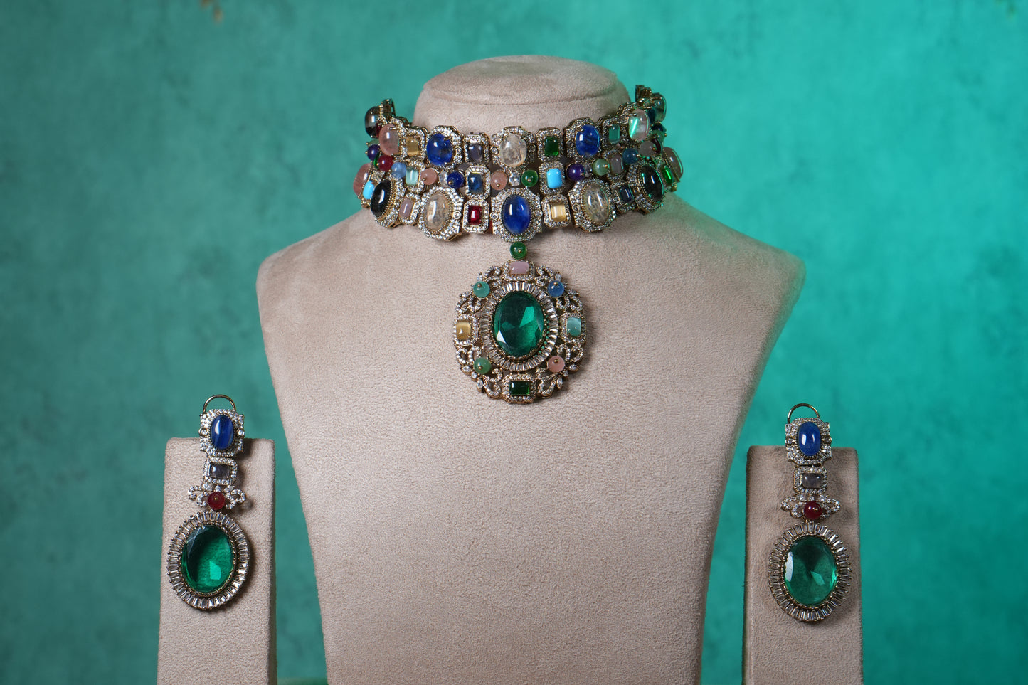 Multi Stone Necklace Set(4-9370)(B)
