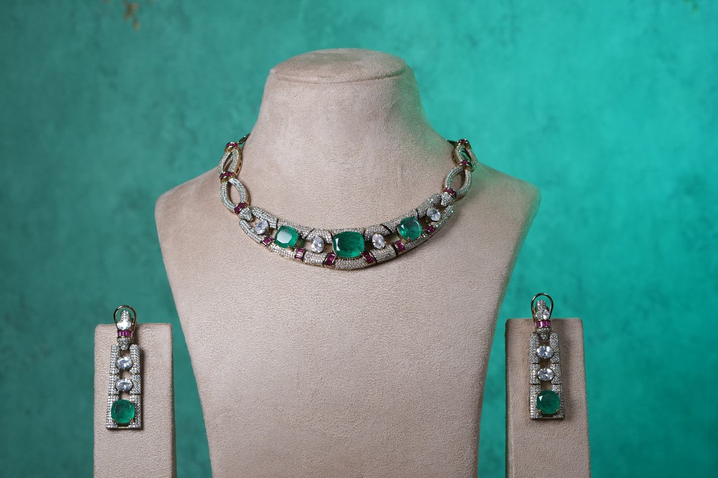 Green Stone Necklace Set(4-9371)(B)