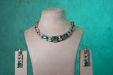 Green Stone ad Necklace Set(4-9371)(B) - JEWELSTYLE