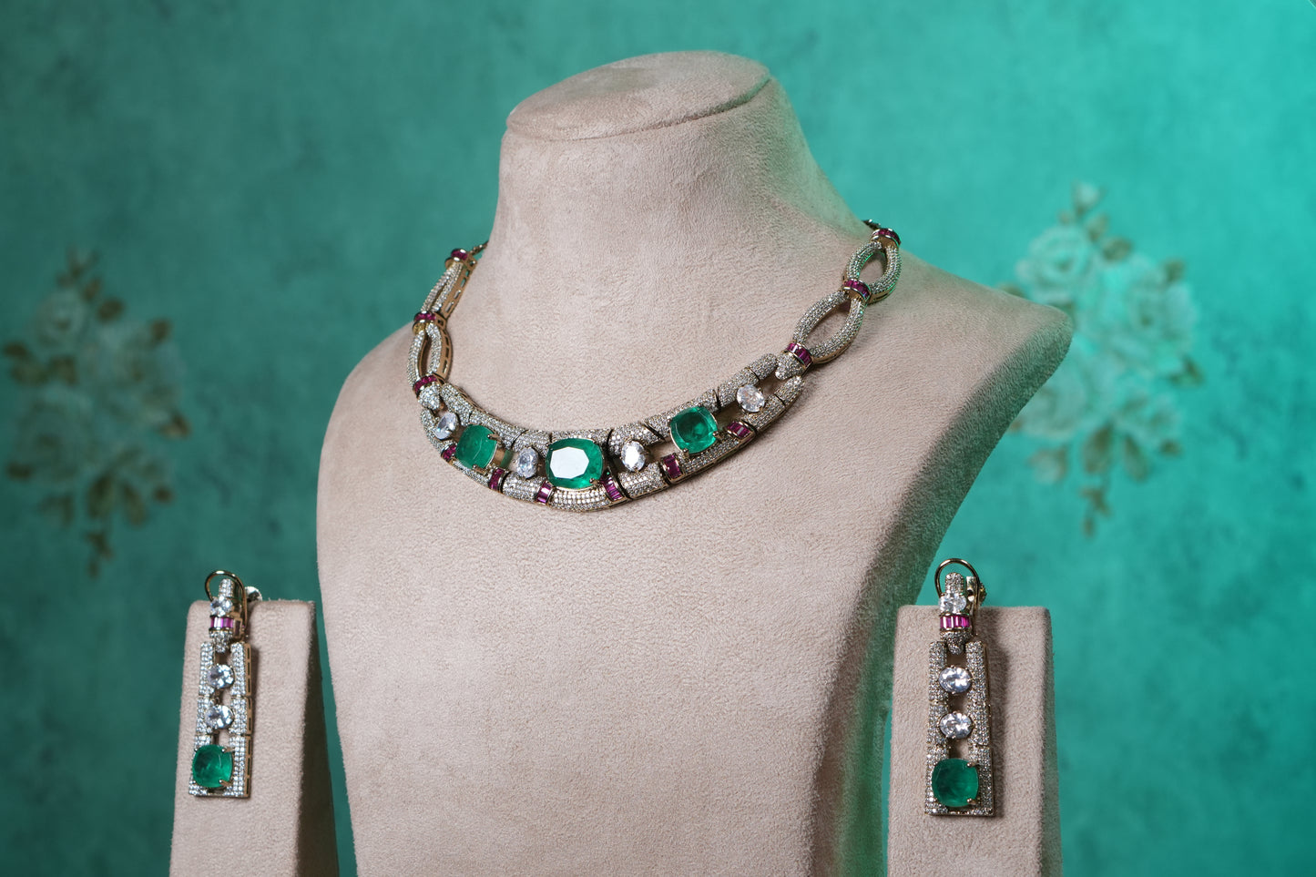 Green Stone Necklace Set(4-9371)(B)