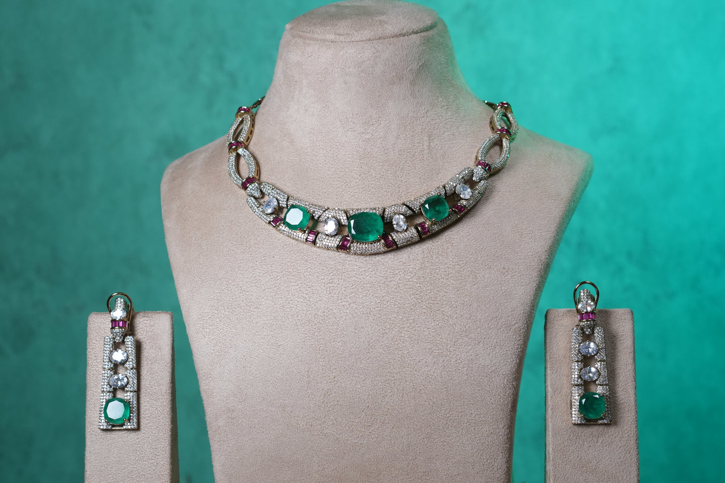 Green Stone Necklace Set(4-9371)(B)