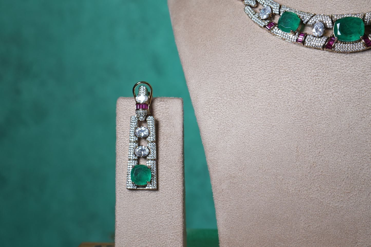 Green Stone Necklace Set(4-9371)(B)