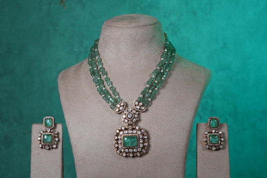 Green Stone Necklace Set(4-9372)(B)