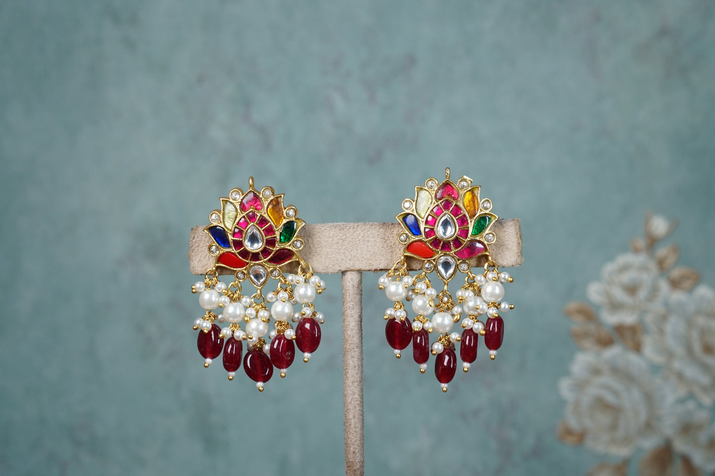Multi Kundan Earrings (1-4810)(A)(already discounted) - JEWELSTYLE