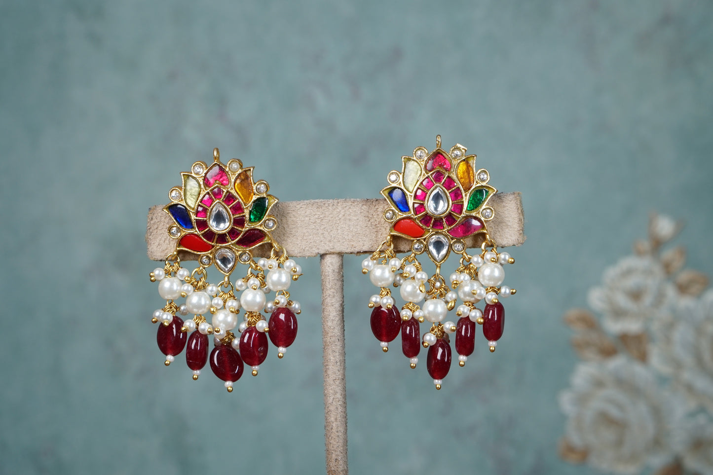 Multi Kundan Earrings (1-4810)(A)(already discounted) - JEWELSTYLE