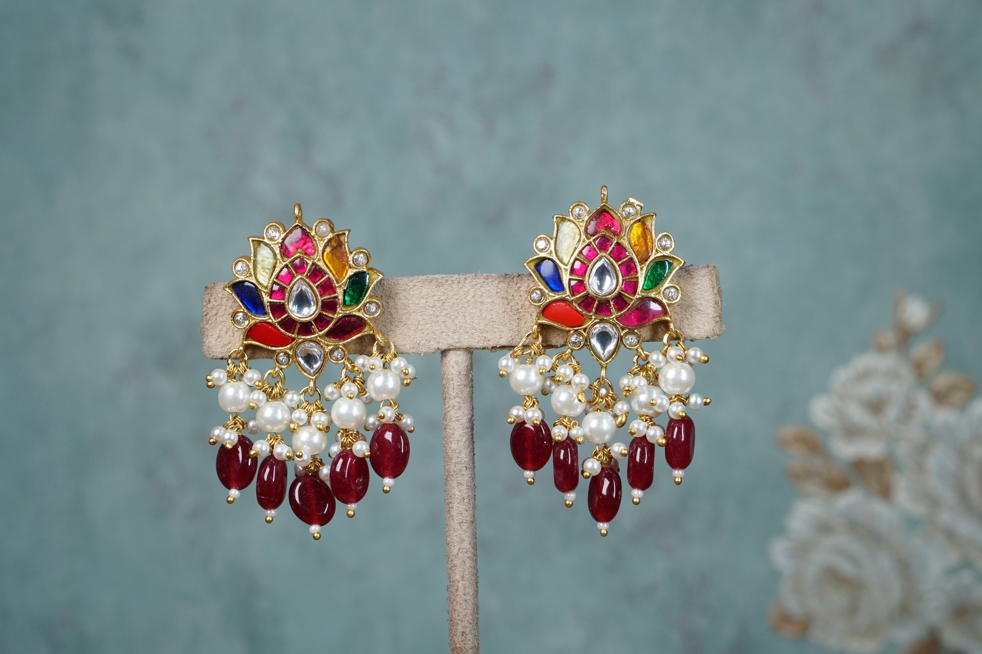 Multi Kundan Earrings (1-4810)(A)(already discounted) - JEWELSTYLE