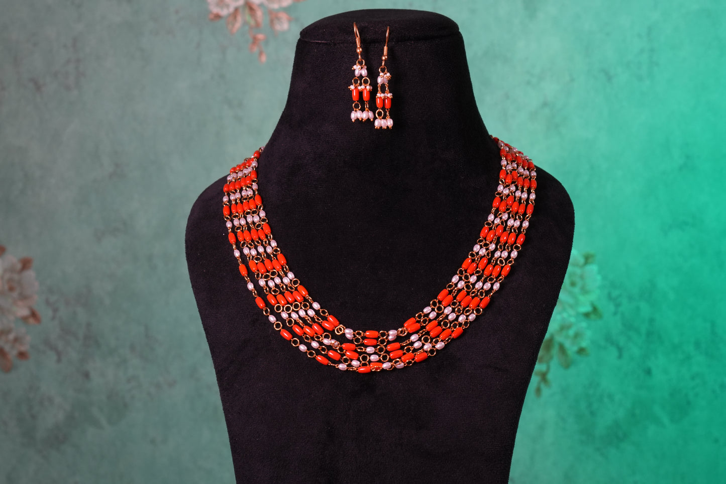 Coral Beads Necklace Set  (4-9402)(K)