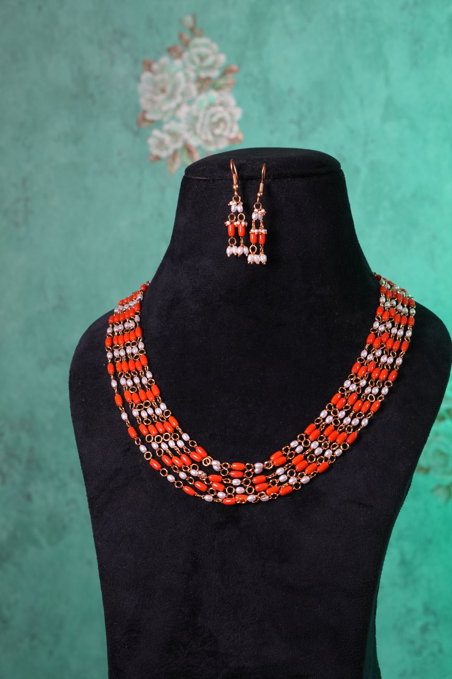 Coral Beads Necklace Set  (4-9402)(K)