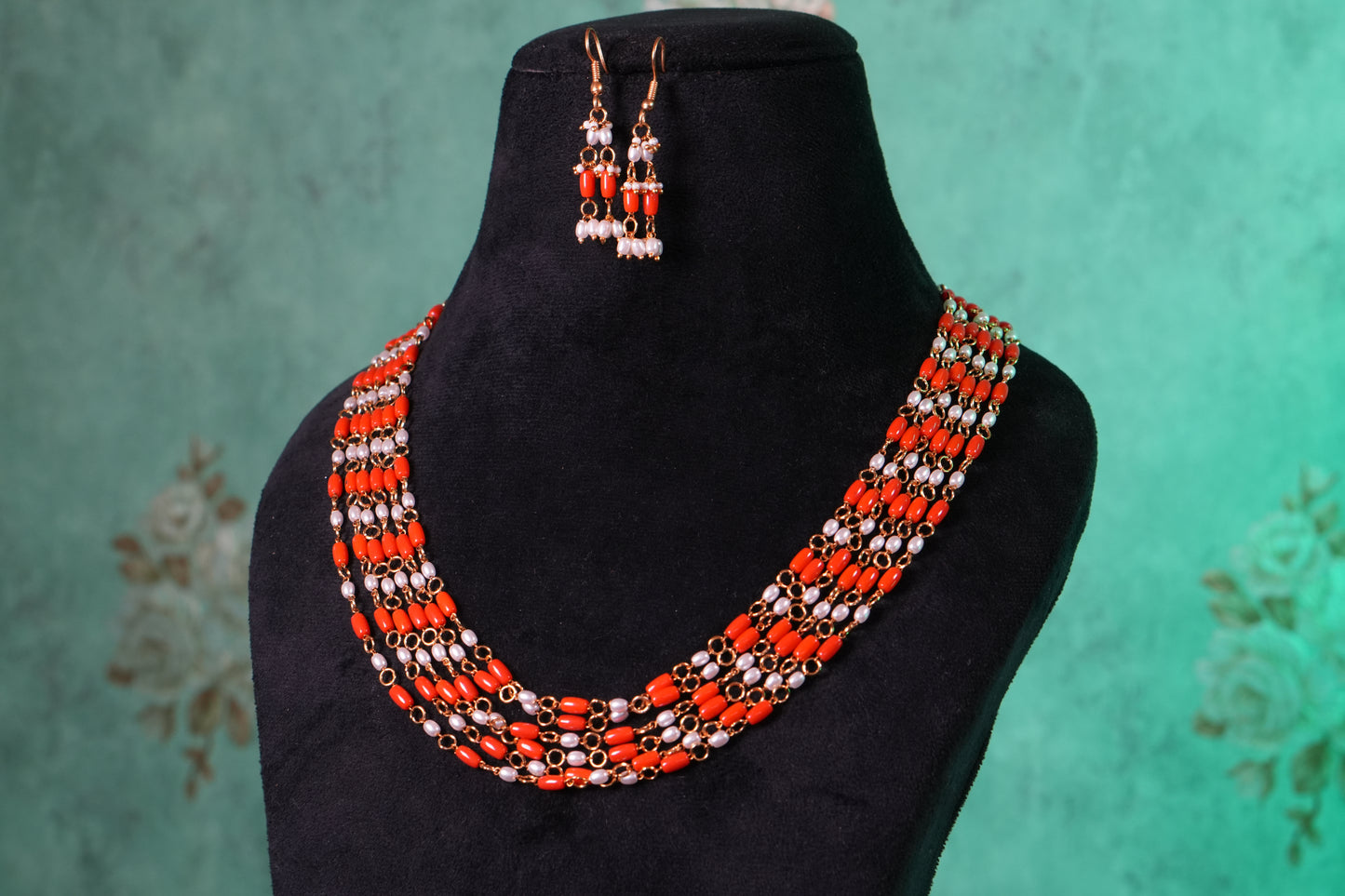 Coral Beads Necklace Set  (4-9402)(K)
