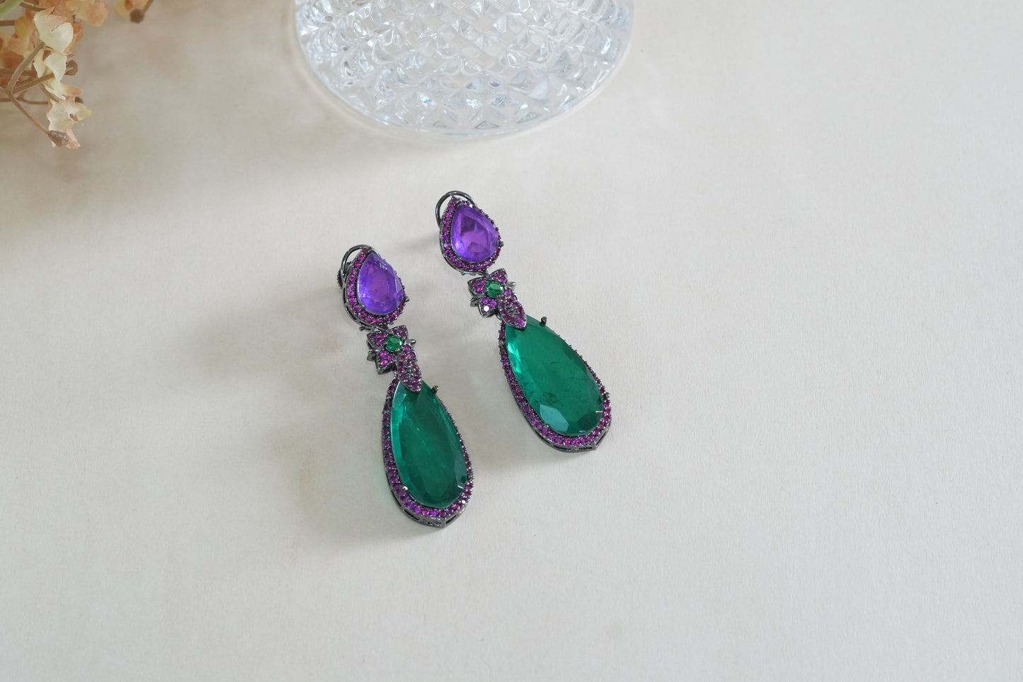 Purple & Green Stone Earrings (1-5374)(B)(From turkey)