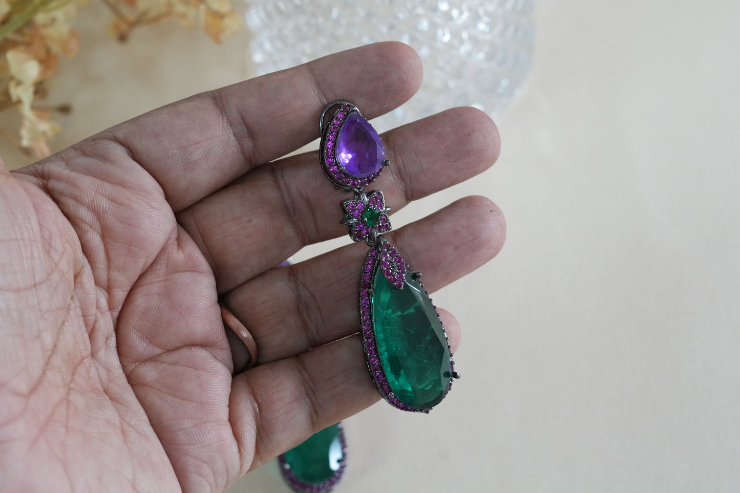 Purple & Green Stone Earrings (1-5374)(B)(From turkey)