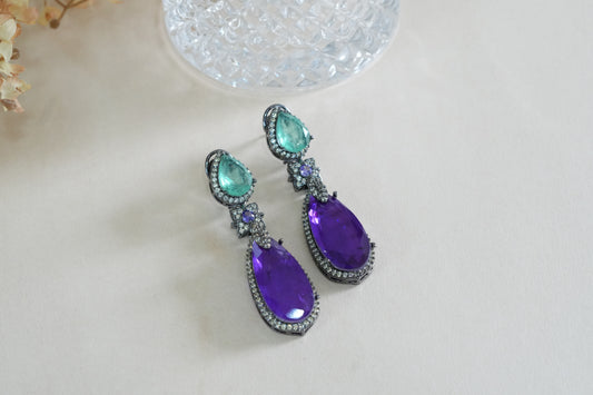 Light Green & Purple Stone Earrings (1-5375)(B)(From turkey)