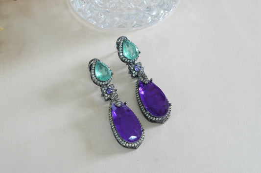 Light Green & Purple Stone Earrings (1-5375)(B)(From turkey)