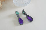 Light Green & Purple Stone Earrings (1-5375)(B)(From turkey)