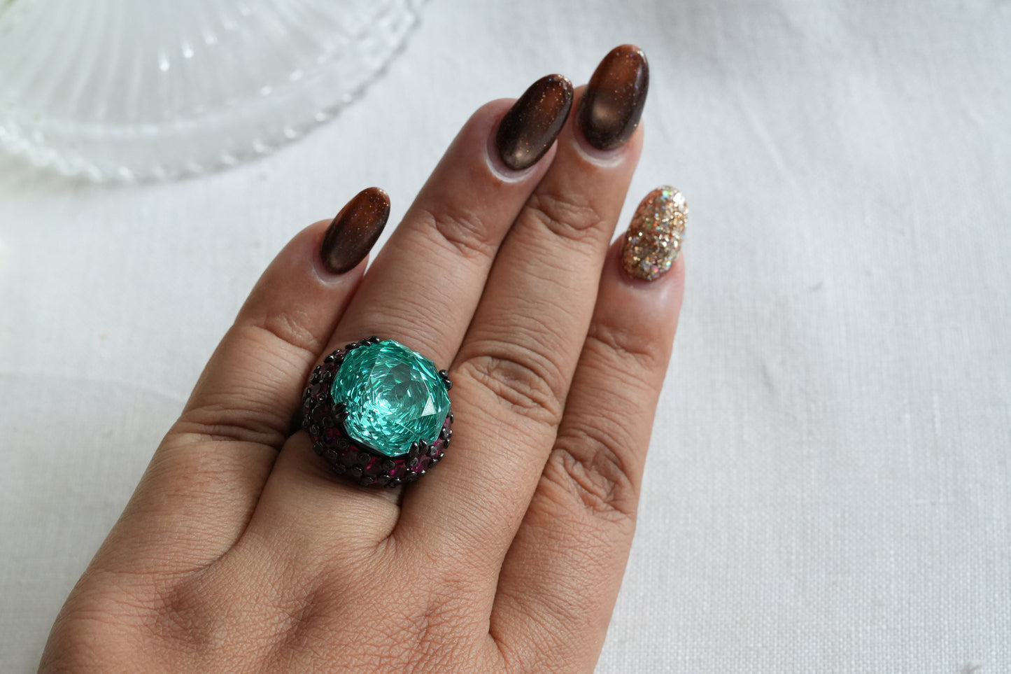 Aqua & Ruby stone Ring (6-375)(B)(From Turkey)
