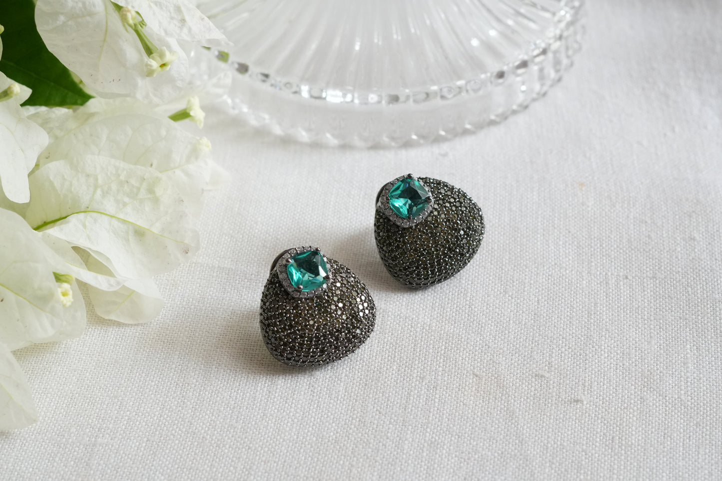 Aqua & Yellow Ad Stone Studs(1-5395)(B)(From Turkey)
