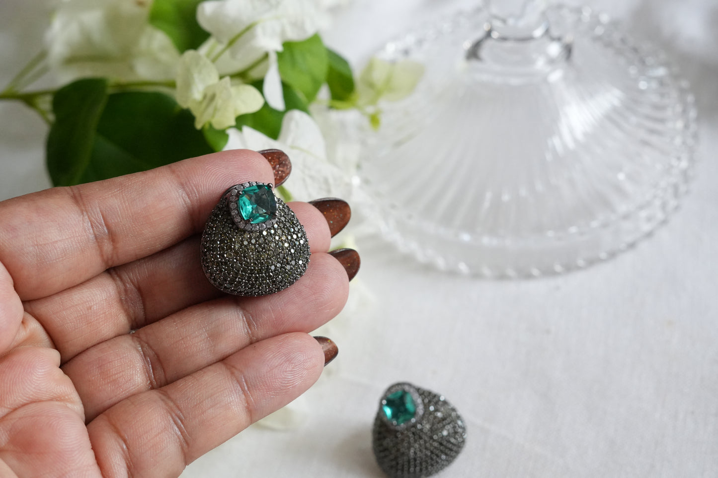 Aqua & Yellow Ad Stone Studs(1-5395)(B)(From Turkey)