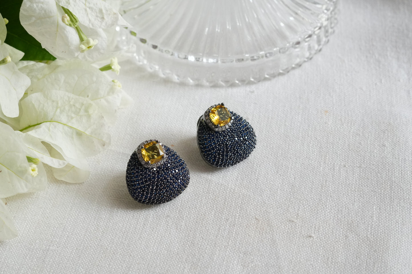 Blue & Yellow Ad Stone Studs(1-5390)(B)(From Turkey)