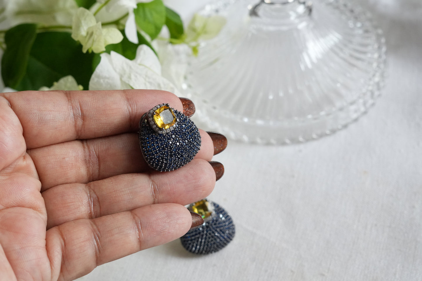 Blue & Yellow Ad Stone Studs(1-5390)(B)(From Turkey)