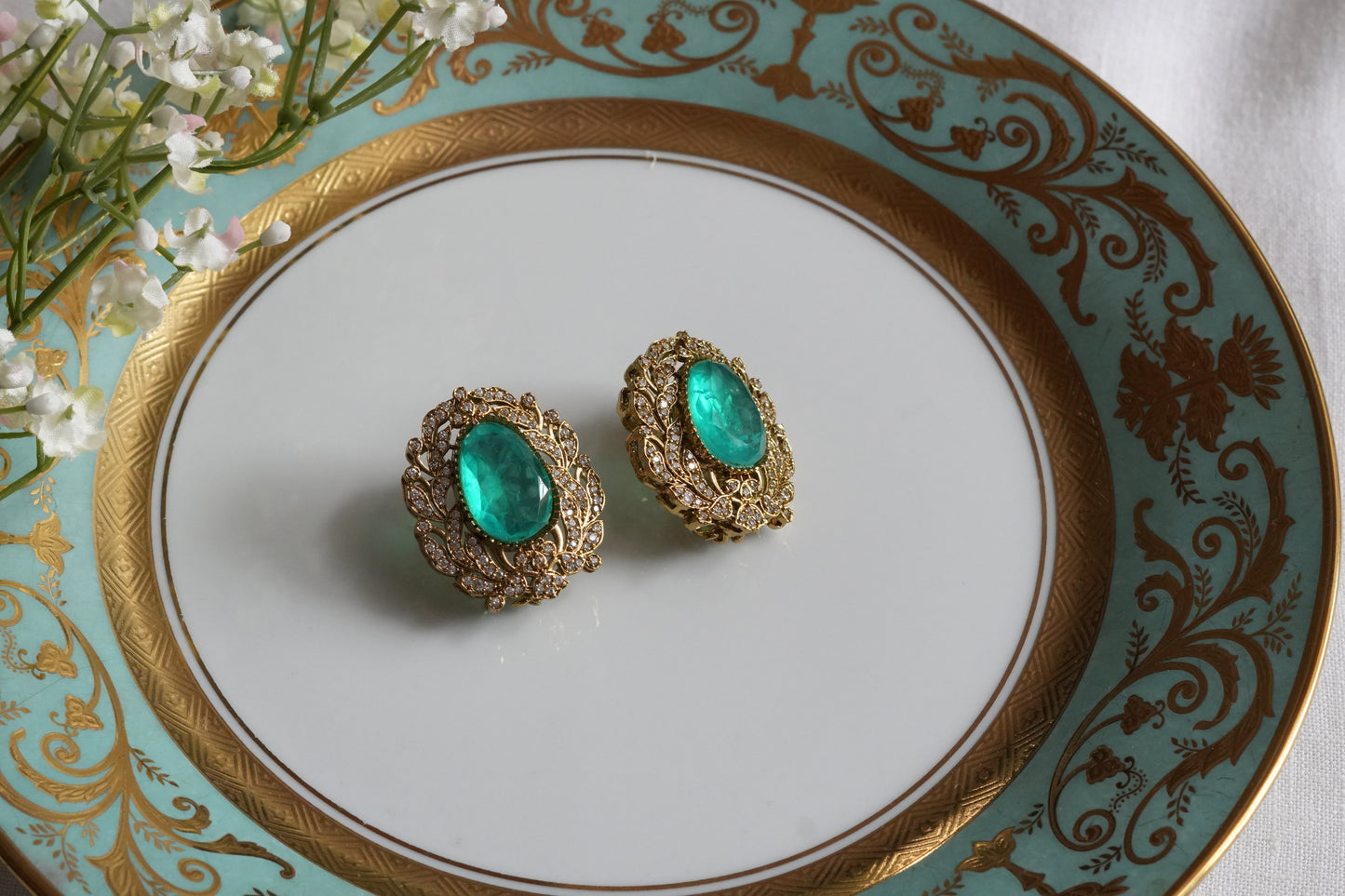 Aqua Stone Polki Studs (1-5410)(B)